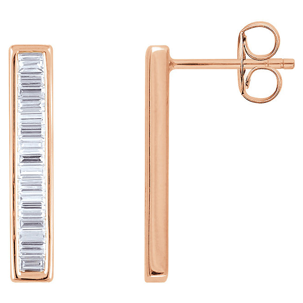 3.5 x 19mm 14k Rose Gold 1/2 CTW (H-I, I1) Diamond Bar Earrings, Item E16769 by The Black Bow Jewelry Co.