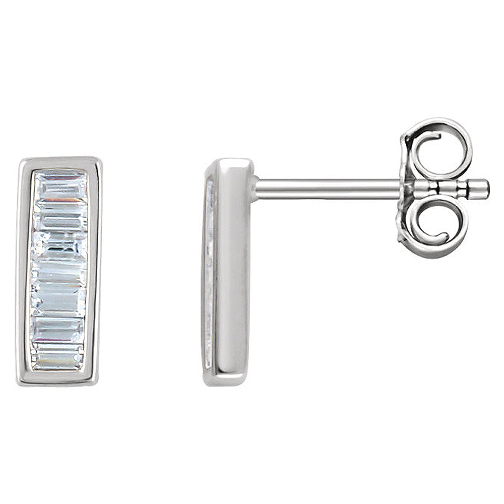 3 x 9mm 14k White Gold 1/3 CTW (H-I, I1) Diamond Baguette Bar Earrings, Item E16771 by The Black Bow Jewelry Co.