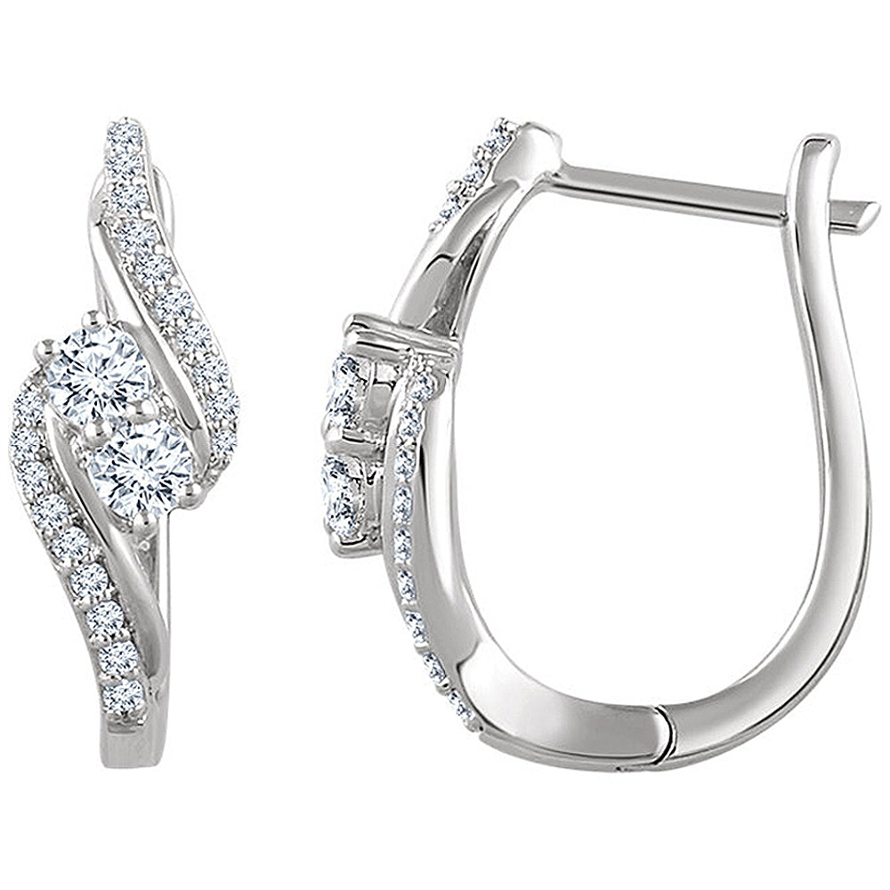 7 x 20mm 14k White Gold 5/8 CTW (H-I, I1) Diamond Two-Stone Earrings, Item E16778 by The Black Bow Jewelry Co.