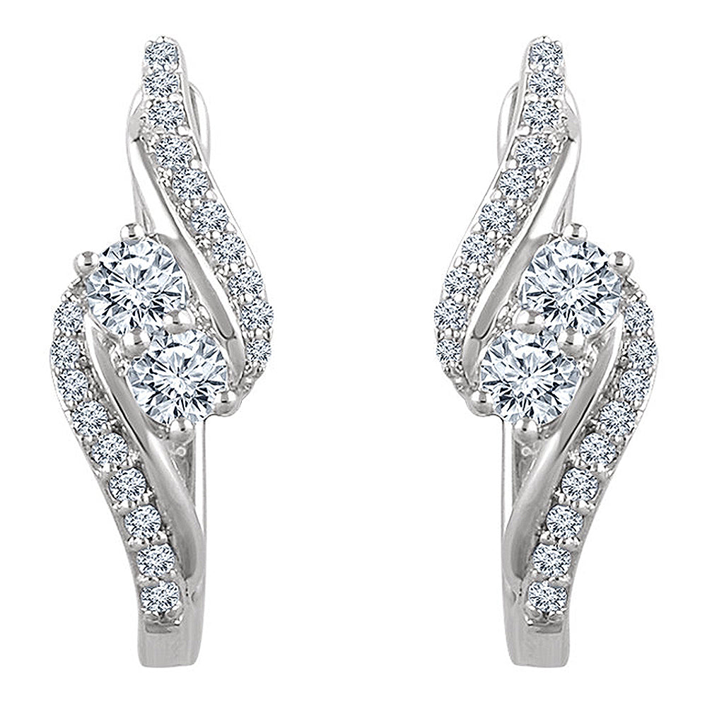 Alternate view of the 7 x 20mm 14k White Gold 5/8 CTW (H-I, I1) Diamond Two-Stone Earrings by The Black Bow Jewelry Co.