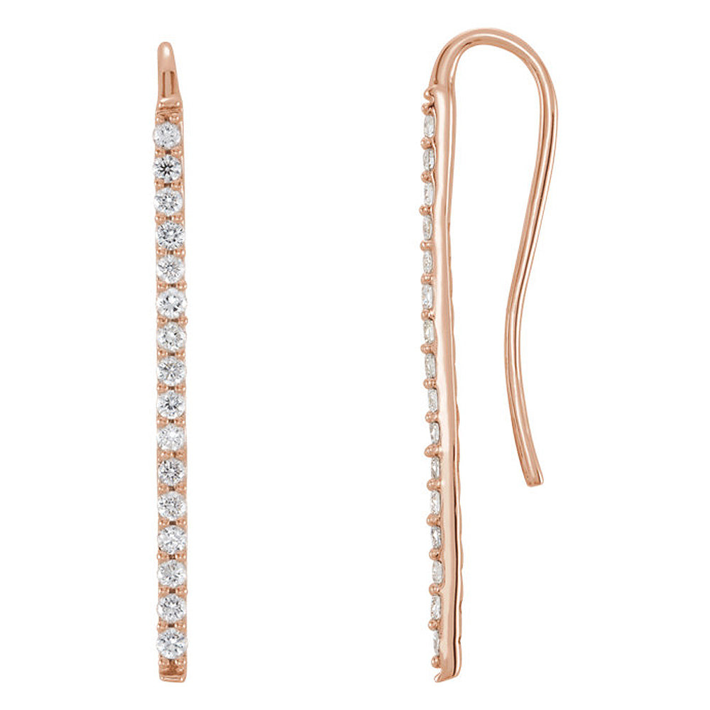 1.3 x 23mm 14k Rose Gold 1/3 CTW (H-I, I1) Diamond Bar Earrings, Item E16782 by The Black Bow Jewelry Co.