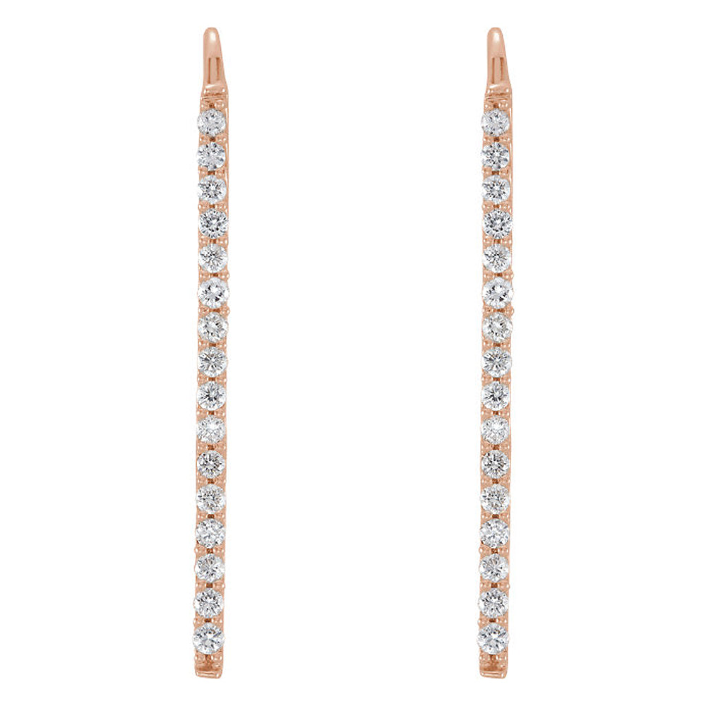 Alternate view of the 1.3 x 23mm 14k Rose Gold 1/3 CTW (H-I, I1) Diamond Bar Earrings by The Black Bow Jewelry Co.