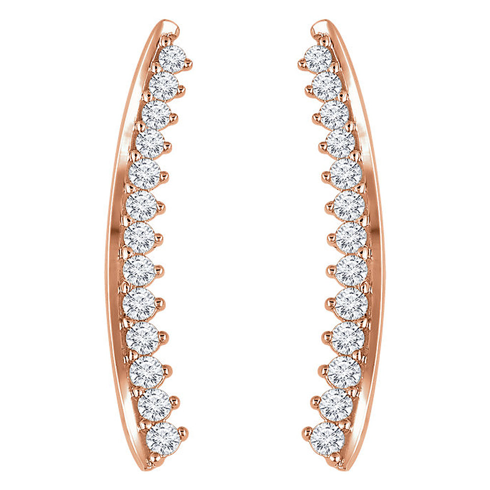 Alternate view of the 2.7mm x 21mm 14k Rose Gold 1/3 CTW (H-I, I1) Diamond Ear Climbers by The Black Bow Jewelry Co.