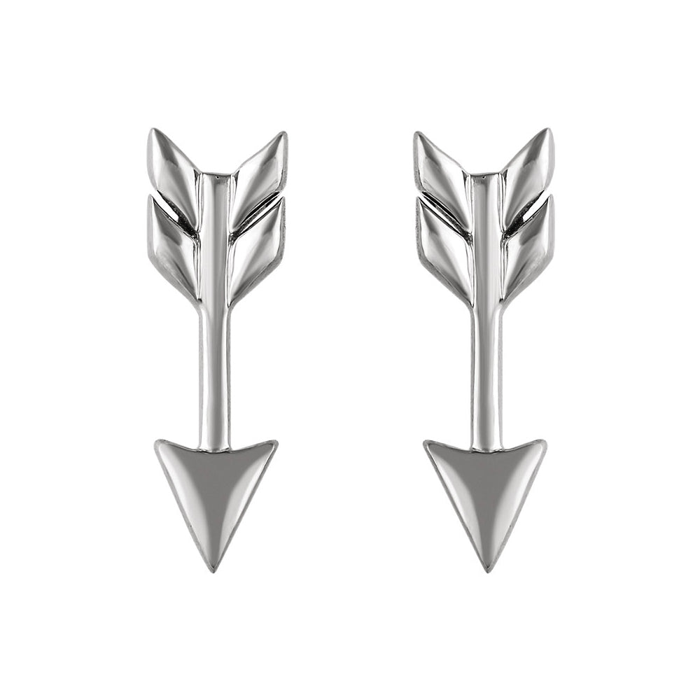 Alternate view of the 5mm x 17mm (5/8 Inch) 14k White Gold Small Arrow Post Earrings by The Black Bow Jewelry Co.