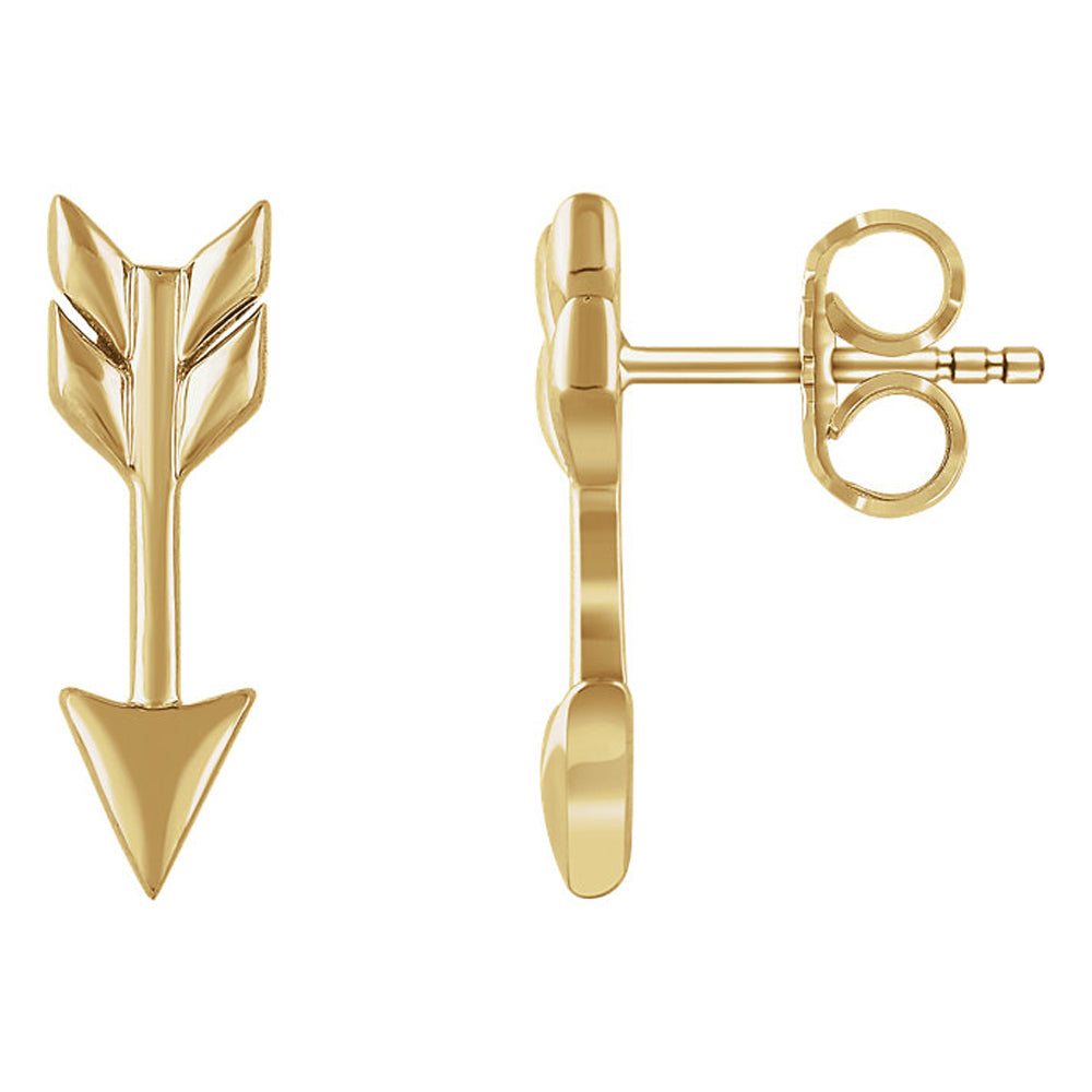 5mm x 17mm (5/8 Inch) 14k Yellow Gold Small Arrow Post Earrings, Item E16805 by The Black Bow Jewelry Co.