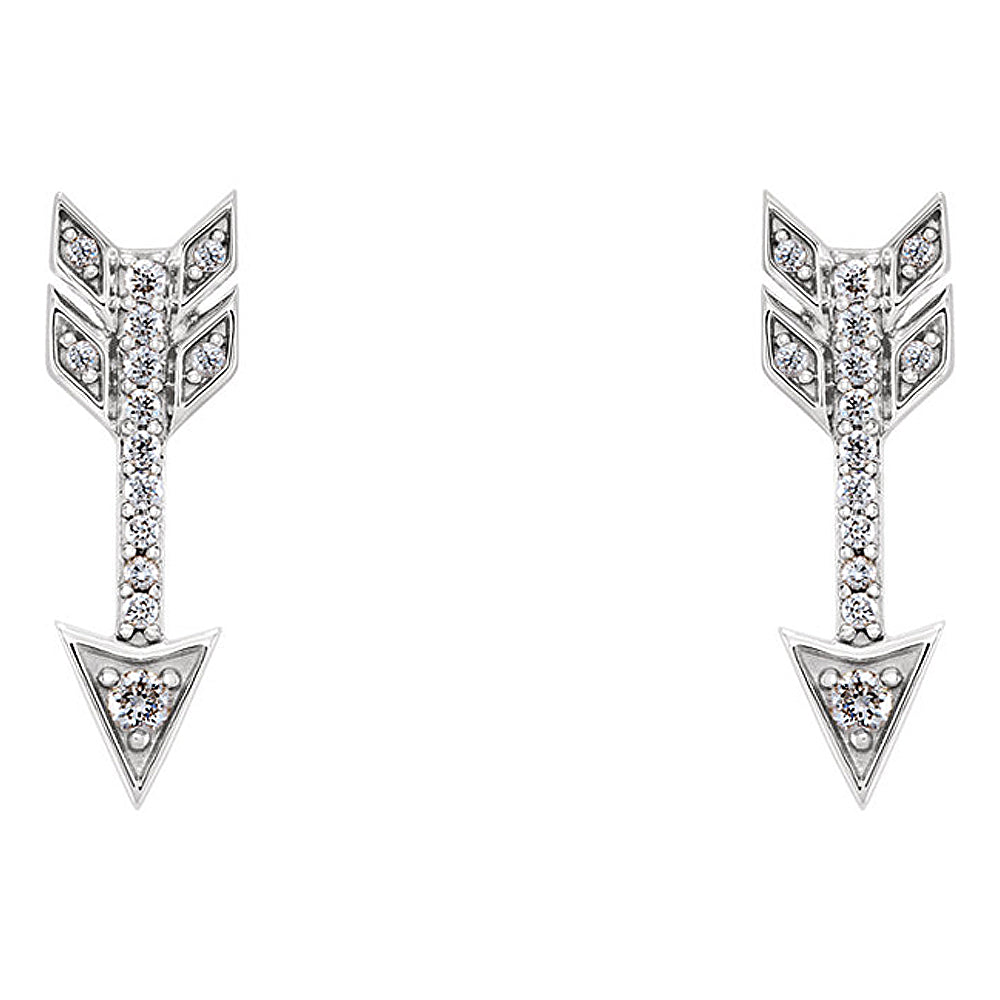 Alternate view of the 5mm x 17mm 14k White Gold 1/6 CTW (G-H, I1) Diamond Arrow Earrings by The Black Bow Jewelry Co.