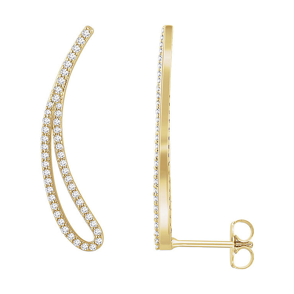 5.5mm x 21mm 14k Yellow Gold 1/4 CTW (H-I, I1) Diamond Ear Climbers, Item E16814 by The Black Bow Jewelry Co.