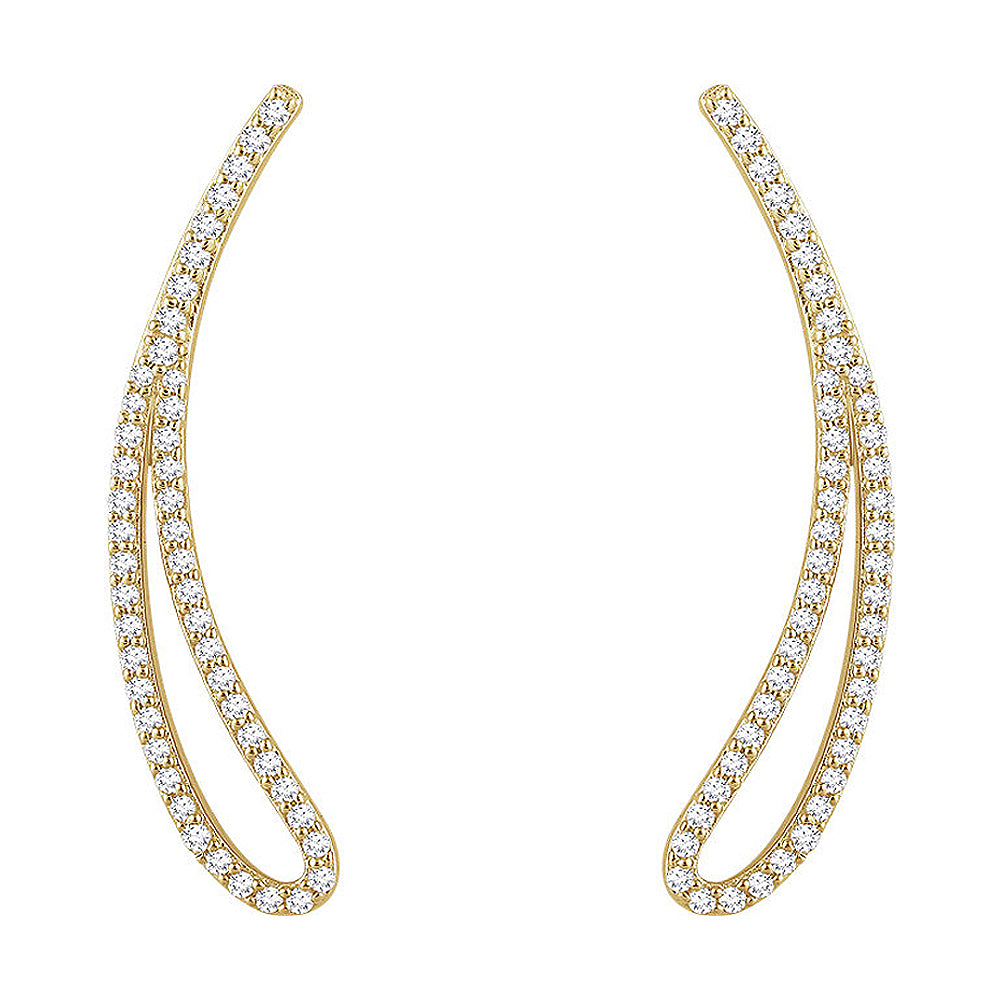 Alternate view of the 5.5mm x 21mm 14k Yellow Gold 1/4 CTW (H-I, I1) Diamond Ear Climbers by The Black Bow Jewelry Co.