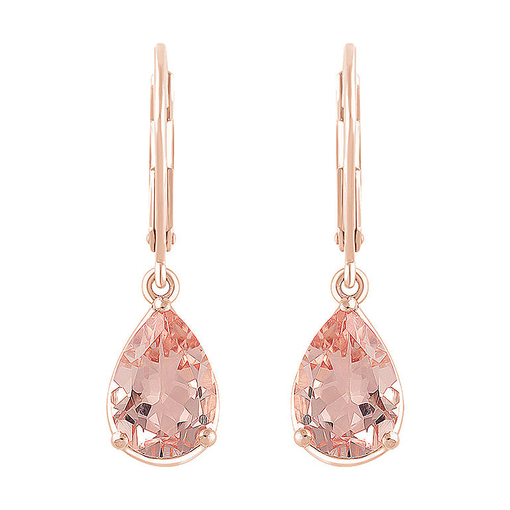 Alternate view of the 7 x 28mm 14k Rose Gold 3.6 CTW Morganite Teardrop Lever Back Earrings by The Black Bow Jewelry Co.