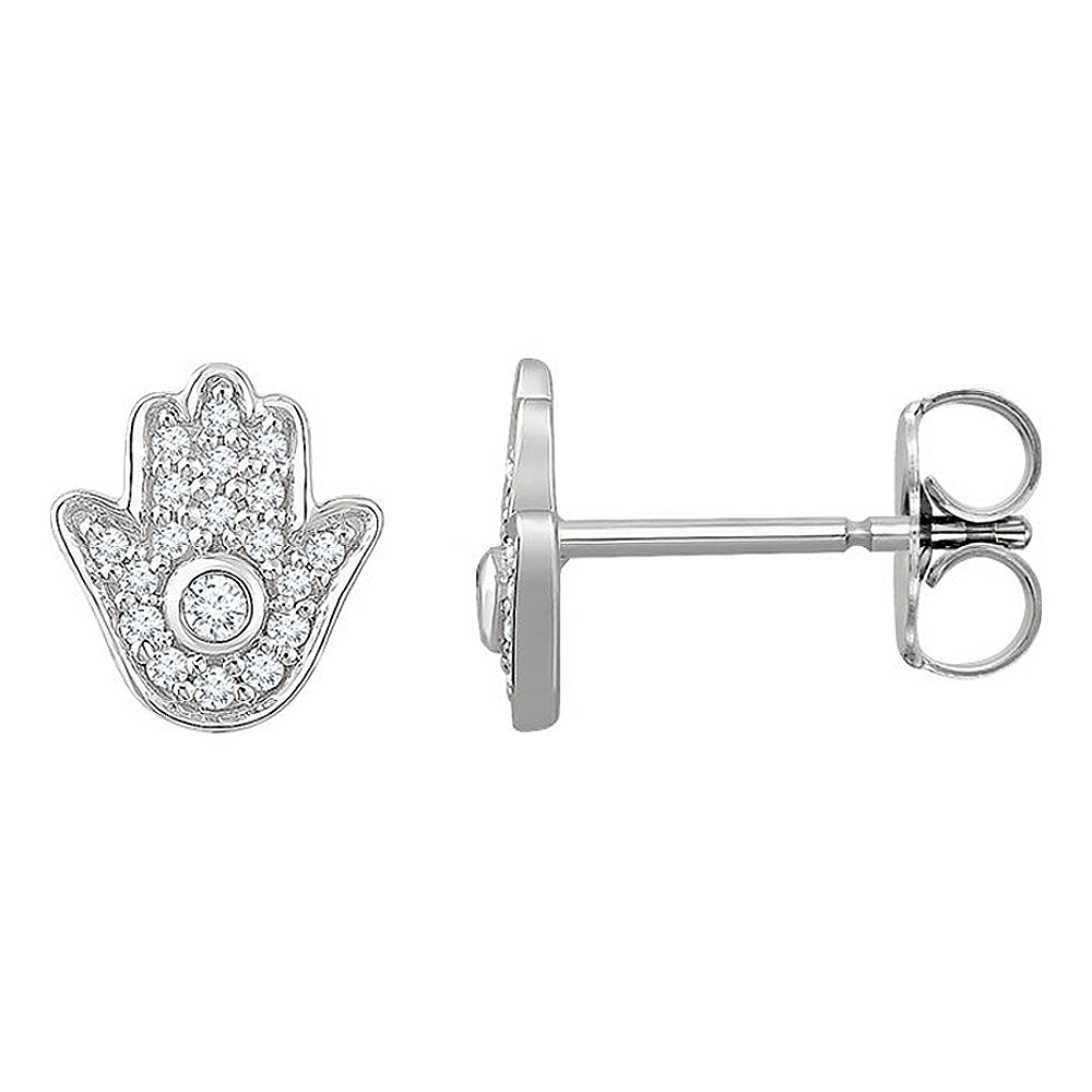 8 x 8.5mm 14k White Gold 1/5 CTW (H-I, I1) Diamond Hamsa Earrings, Item E16825 by The Black Bow Jewelry Co.