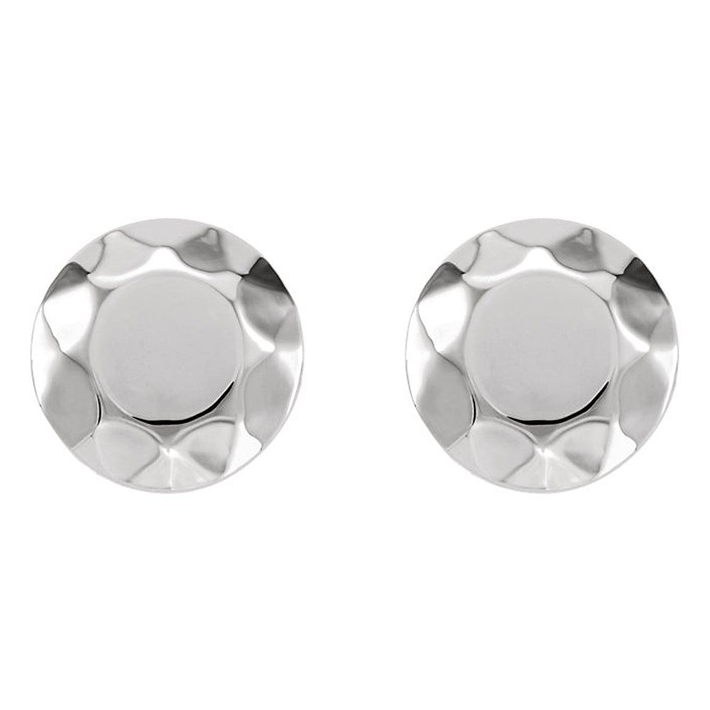 Alternate view of the 9mm (3/8 Inch) 14k White Gold Faceted Circle Stud Earrings by The Black Bow Jewelry Co.