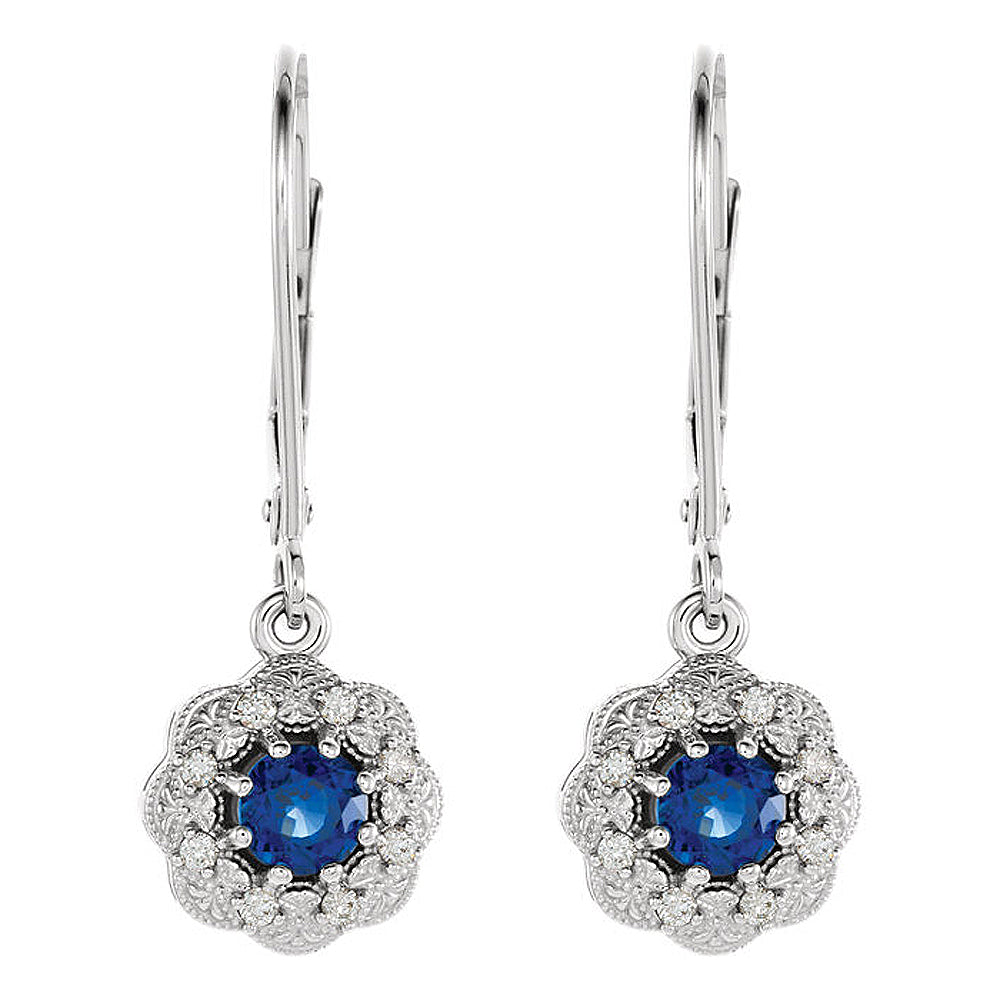 Alternate view of the 9.5 x 28mm 14k White Gold Sapphire & 1/8 CTW (GH, I1) Diamond Earrings by The Black Bow Jewelry Co.