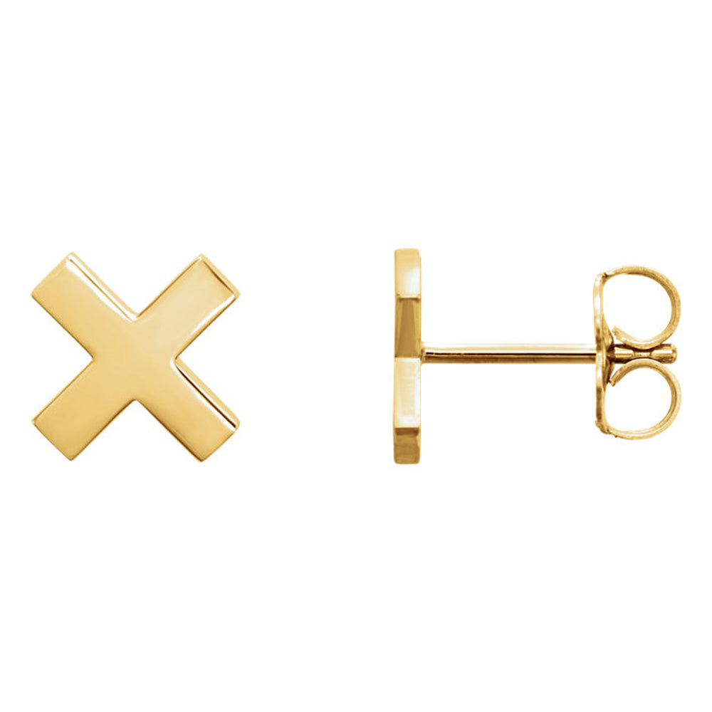 8mm (5/16 Inch) Polished 14k Yellow Gold Small 'X' Post Earrings, Item E16848 by The Black Bow Jewelry Co.