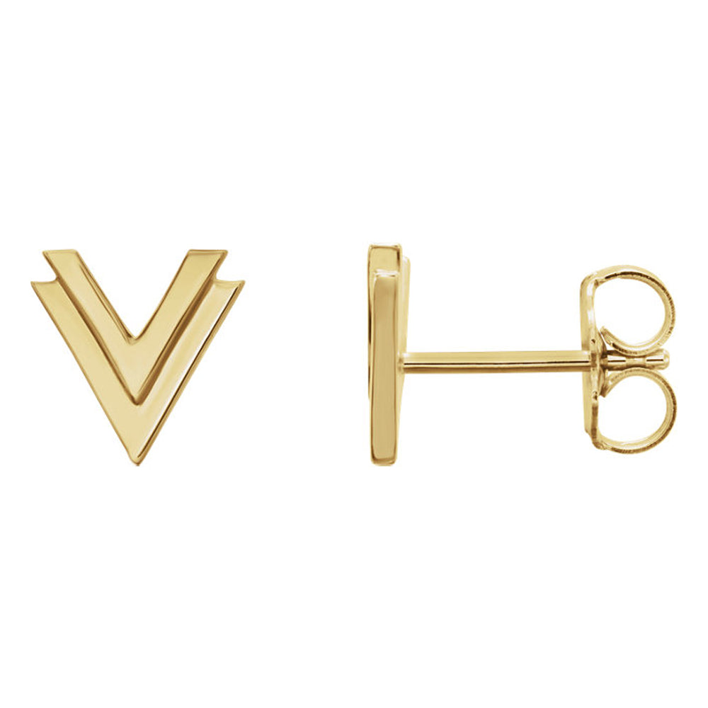 8 x 8mm (5/16 Inch) Polished 14k Yellow Gold Small Double &#39;V&#39; Earrings, Item E16853 by The Black Bow Jewelry Co.