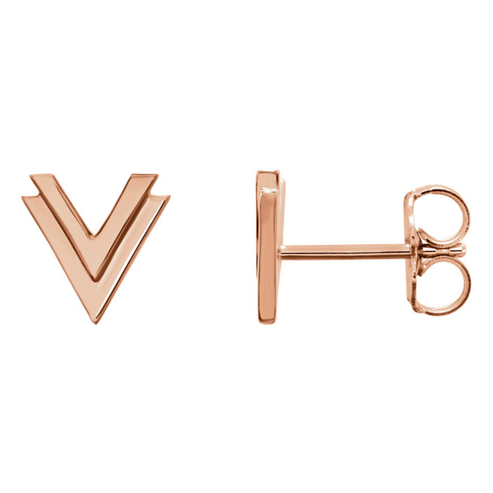 8 x 8mm (5/16 Inch) Polished 14k Rose Gold Small Double 'V' Earrings, Item E16854 by The Black Bow Jewelry Co.