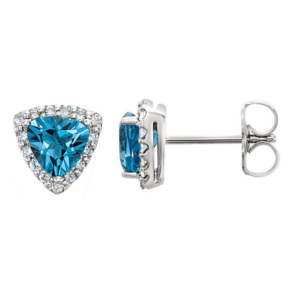 7mm 14k White Gold Swiss Blue Topaz & .08 CTW (GH,I1) Diamond Earrings, Item E16866 by The Black Bow Jewelry Co.