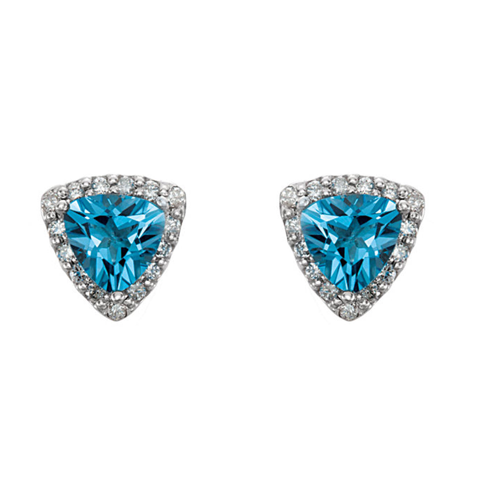 Alternate view of the 7mm 14k White Gold Swiss Blue Topaz & .08 CTW (GH,I1) Diamond Earrings by The Black Bow Jewelry Co.