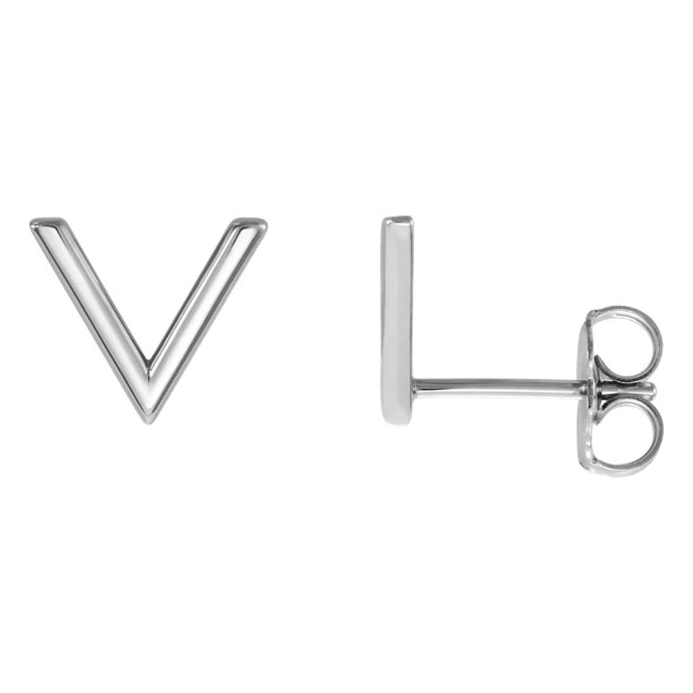 8 x 9mm (3/8 Inch) Polished 14k White Gold Small 'V' Post Earrings, Item E16869 by The Black Bow Jewelry Co.