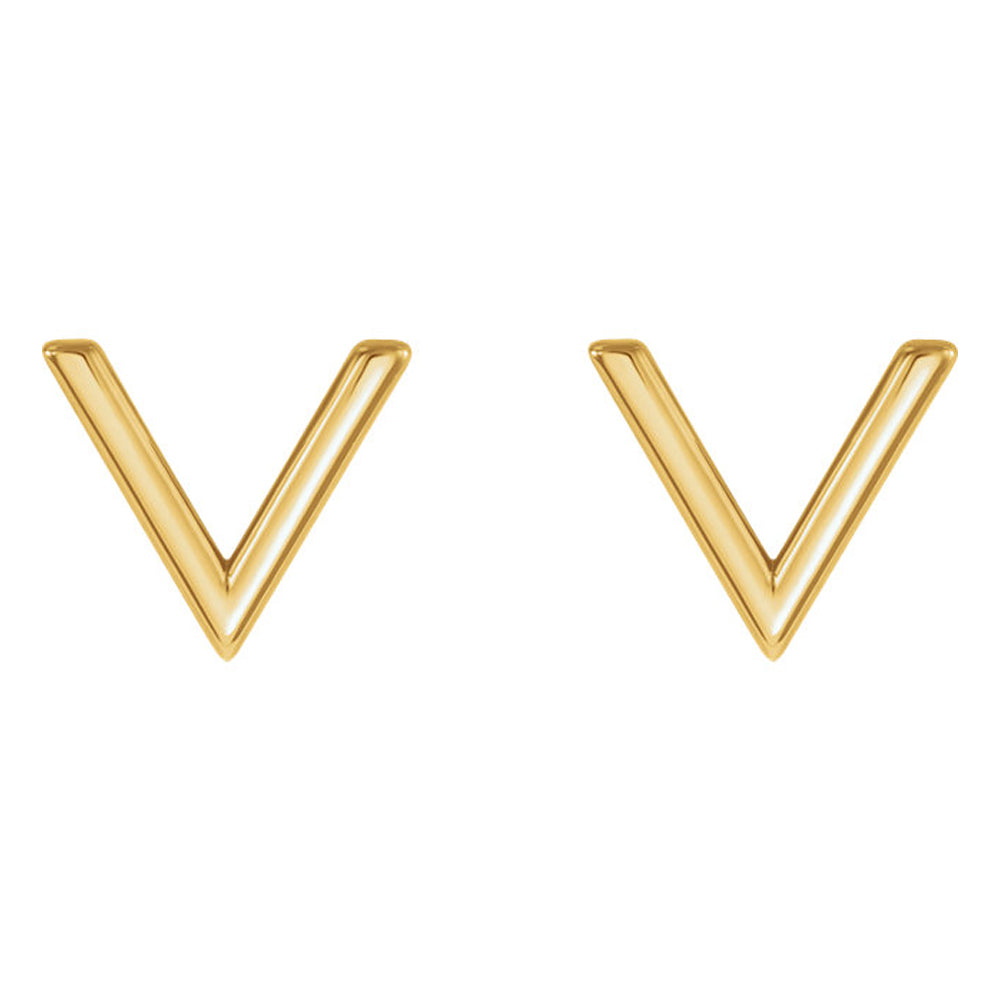 Alternate view of the 8 x 9mm (3/8 Inch) Polished 14k Yellow Gold Small 'V' Post Earrings by The Black Bow Jewelry Co.
