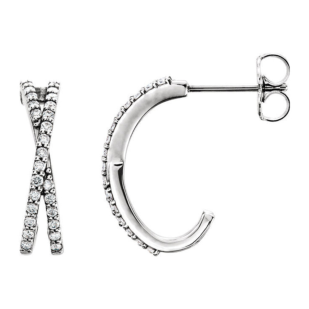 4 x 14mm 14k White Gold 1/4 CTW (G-H, I1) Diamond Crisscross Earrings, Item E16882 by The Black Bow Jewelry Co.