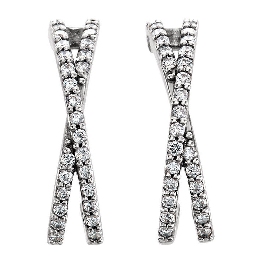 Alternate view of the 4 x 14mm 14k White Gold 1/4 CTW (G-H, I1) Diamond Crisscross Earrings by The Black Bow Jewelry Co.