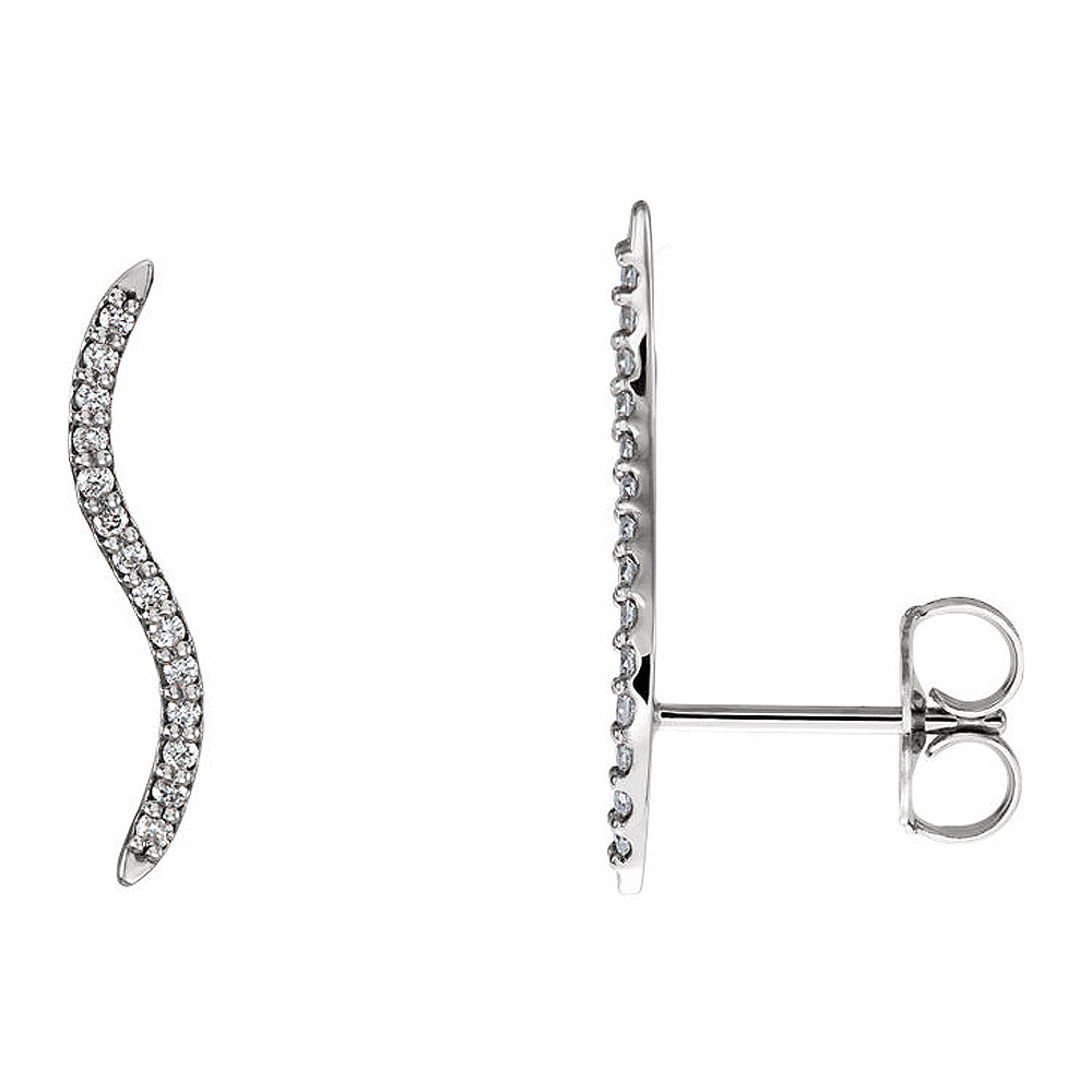 2.3 x 19mm 14k White Gold 1/6 CTW (G-H, I1) Diamond Wavy Ear Climbers, Item E16885 by The Black Bow Jewelry Co.