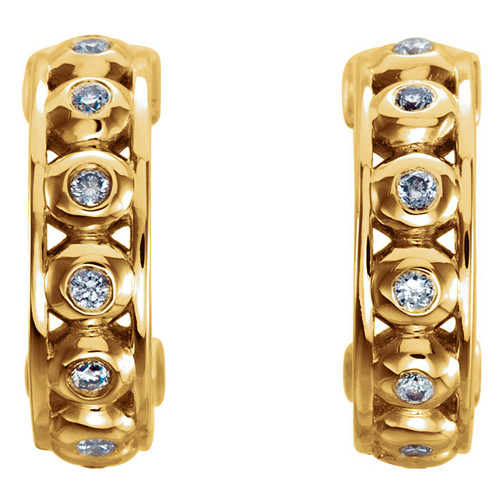 Alternate view of the 3 x 11mm 14k Yellow Gold 1/10 CTW (G-H, I1) Diamond Bezel Set J-Hoops by The Black Bow Jewelry Co.