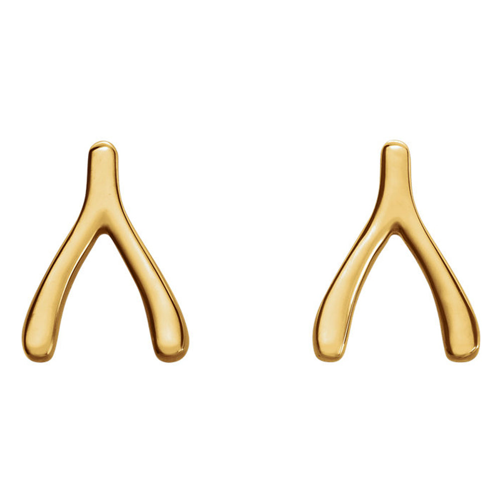 Alternate view of the 6 x 8mm (1/4 x 5/16 Inch) 14k Yellow Gold Tiny Wishbone Post Earrings by The Black Bow Jewelry Co.
