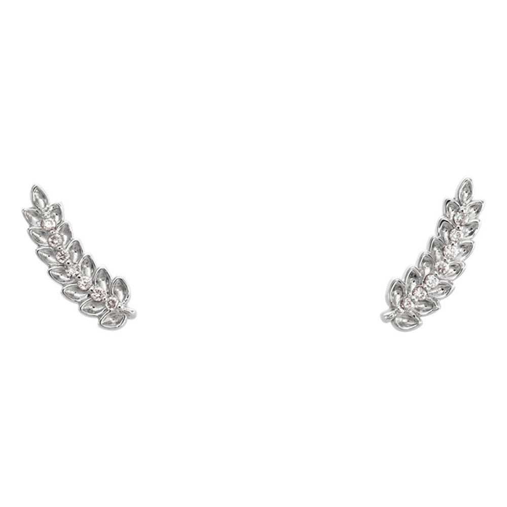 Alternate view of the 3.5 x 10mm 14k White Gold .04 CTW (G-H, I1) Diamond Leaf Ear Climbers by The Black Bow Jewelry Co.