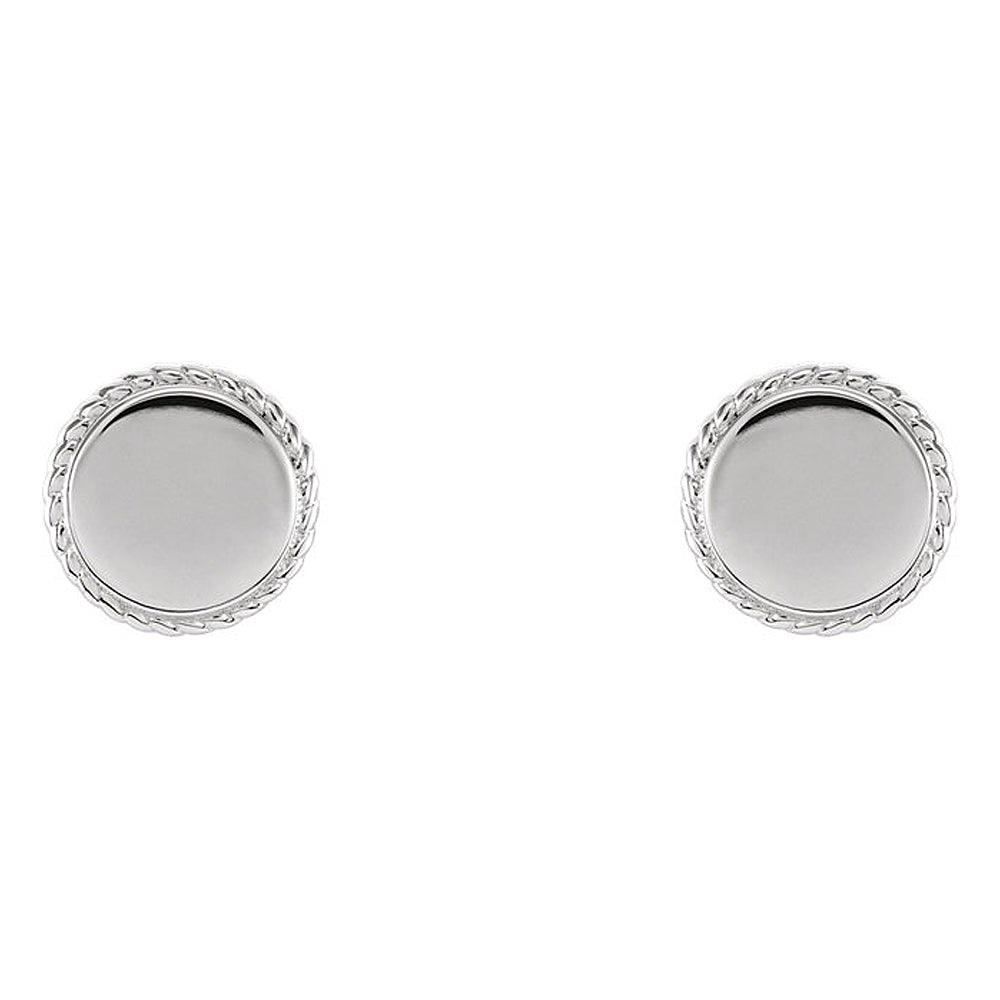 Alternate view of the 8mm (5/16 Inch) 14k White Gold Engravable Rope Edge Circle Earrings by The Black Bow Jewelry Co.