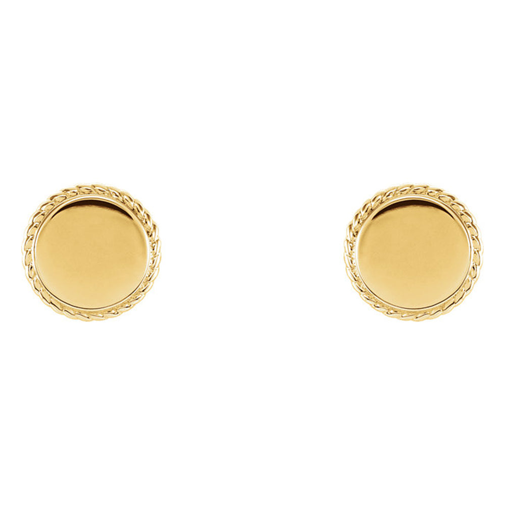 Alternate view of the 8mm (5/16 Inch) 14k Yellow Gold Engravable Rope Edge Circle Earrings by The Black Bow Jewelry Co.