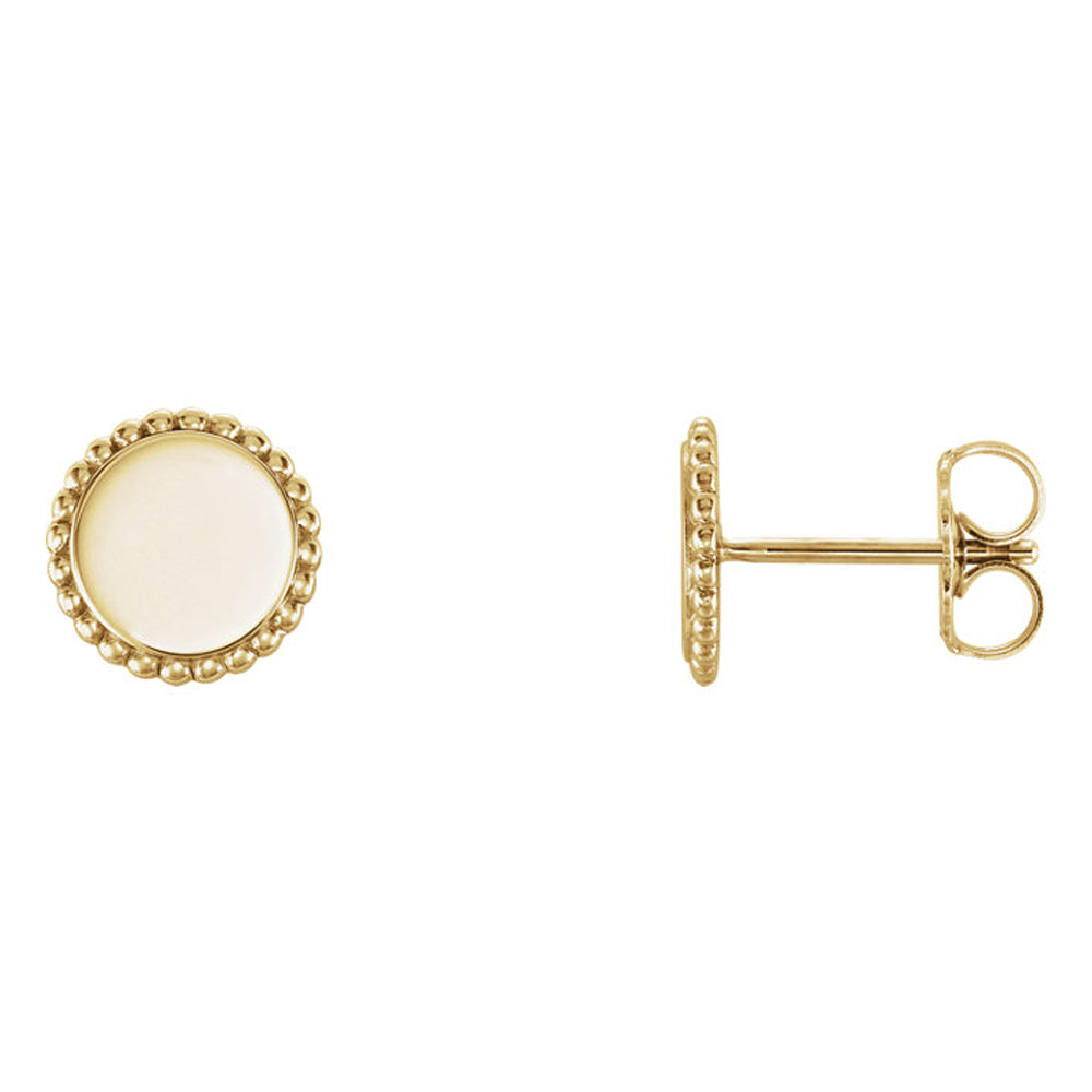 8mm (5/16 Inch) 14k Yellow Gold Engravable Beaded Edge Circle Earrings, Item E16906 by The Black Bow Jewelry Co.