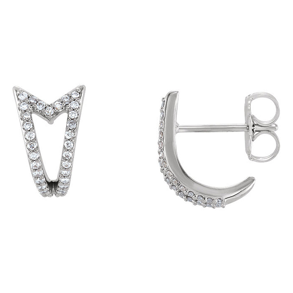 7 x 10mm 14k White Gold 1/6 CTW (G-H,I1) Diamond Arrow J-Hoop Earrings, Item E16909 by The Black Bow Jewelry Co.