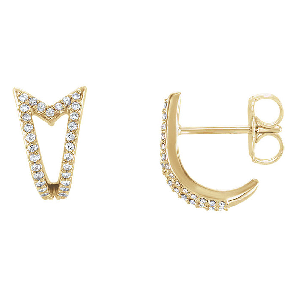 7 x 10mm 14k Yellow Gold 1/6CTW (G-H,I1) Diamond Arrow J-Hoop Earrings, Item E16910 by The Black Bow Jewelry Co.