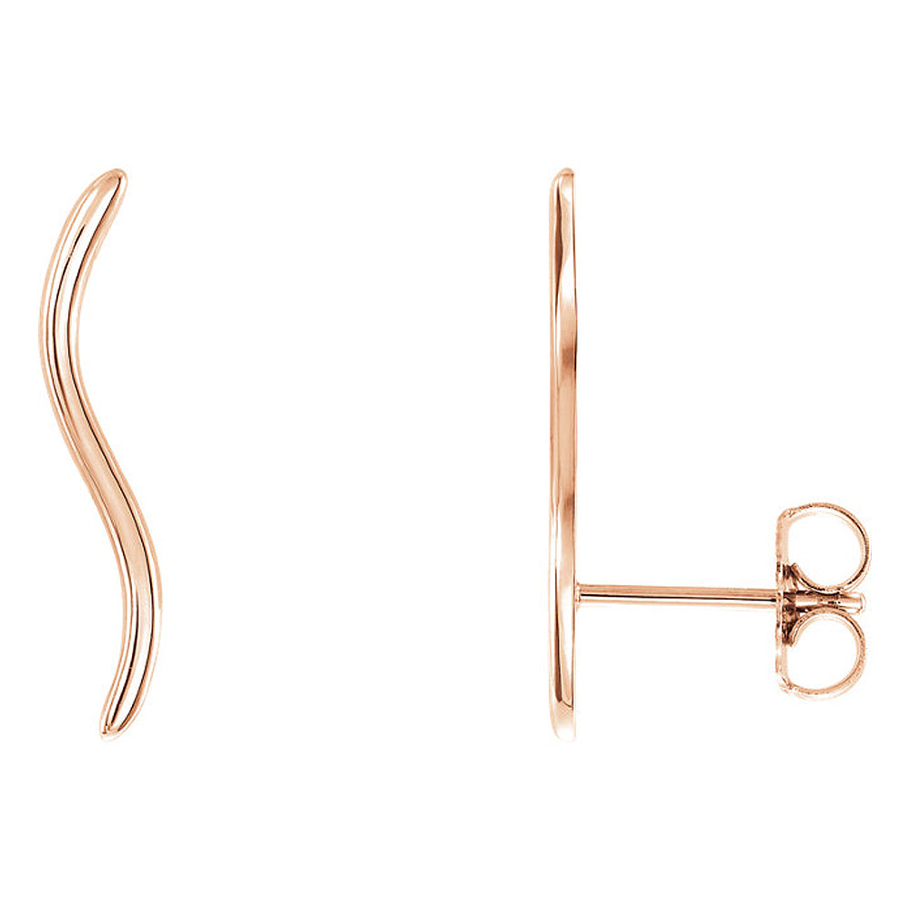 3mm x 19mm (3/4 Inch) 14k Rose Gold Wavy Ear Climbers, Item E16914 by The Black Bow Jewelry Co.