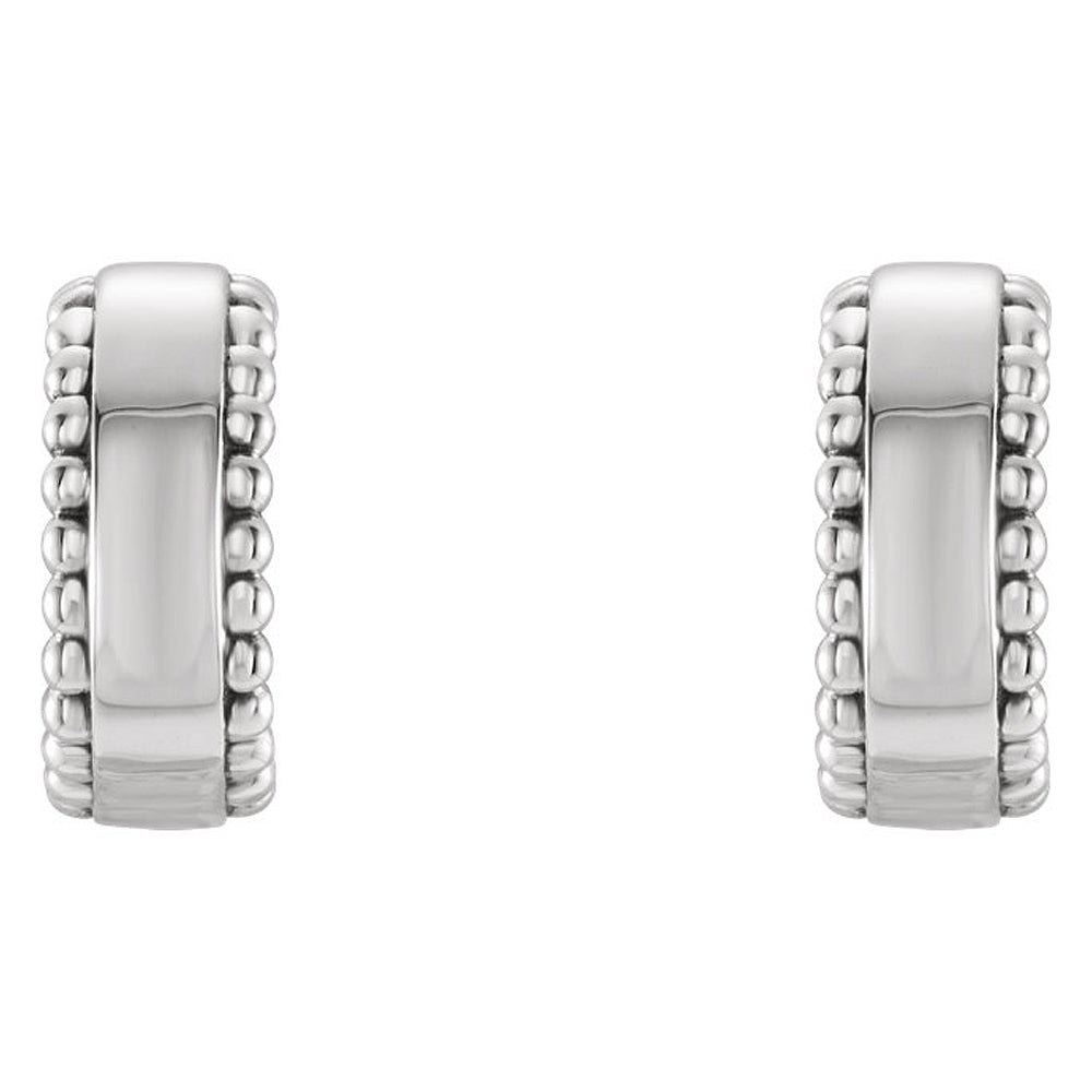 Alternate view of the 4mm x 10mm (3/8 Inch) 14k White Gold Small Beaded J-Hoop Earrings by The Black Bow Jewelry Co.