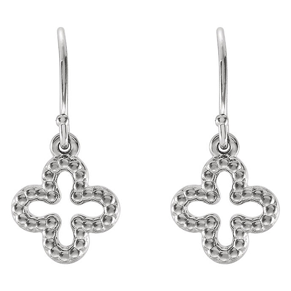 Alternate view of the 10mm (3/8 Inch) 14k White Gold Small Beaded Clover Dangle Earrings by The Black Bow Jewelry Co.
