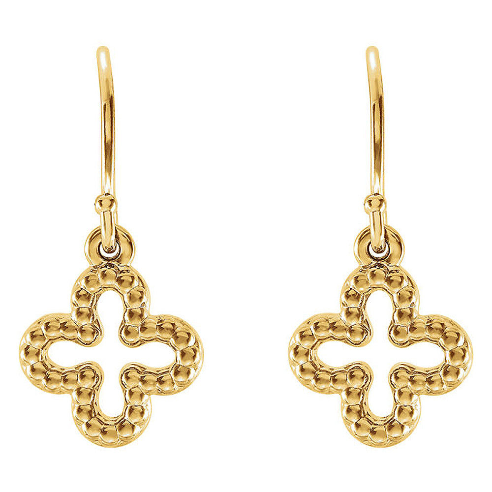 Alternate view of the 10mm (3/8 Inch) 14k Yellow Gold Small Beaded Clover Dangle Earrings by The Black Bow Jewelry Co.
