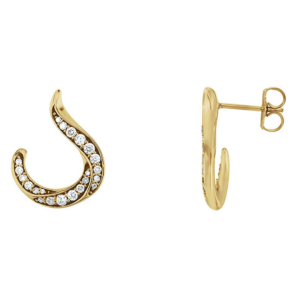 14 x 16mm 14k Yellow Gold 3/8 CTW (G-H, I1) Diamond J-Hoop Earrings, Item E16935 by The Black Bow Jewelry Co.