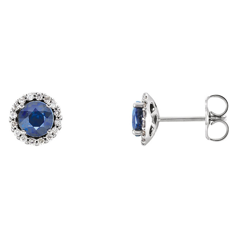 6mm 14k White Gold Blue Sapphire &amp; 1/6 CTW (G-H, I1) Diamond Earrings, Item E16939 by The Black Bow Jewelry Co.