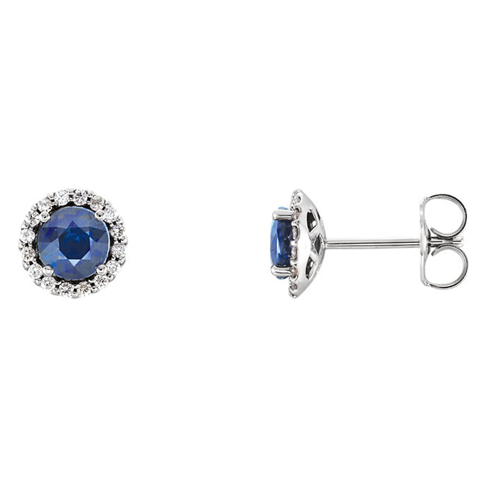 7mm 14k White Gold Blue Sapphire & 1/6 CTW (G-H, I1) Diamond Earrings, Item E16940 by The Black Bow Jewelry Co.