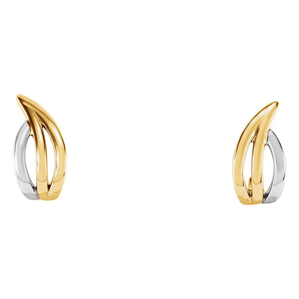 Alternate view of the 5 x 14mm (9/16 Inch) 14k Yellow & White Gold Freeform J-Hoop Earrings by The Black Bow Jewelry Co.
