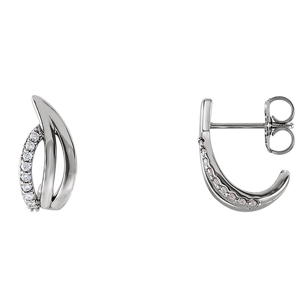 6 x 14mm 14k White Gold 1/10 CTW (G-H, I1) Diamond Freeform J-Hoops, Item E16951 by The Black Bow Jewelry Co.