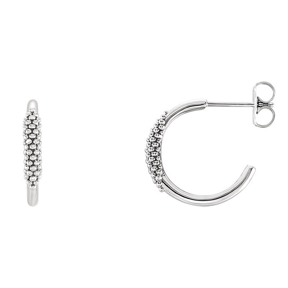 2.6mm x 15mm (9/16 Inch) 14k White Gold Small Beaded J-Hoop Earrings, Item E16954 by The Black Bow Jewelry Co.