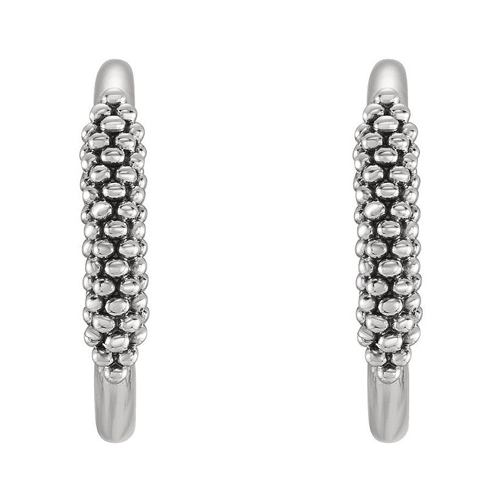 Alternate view of the 2.6mm x 15mm (9/16 Inch) 14k White Gold Small Beaded J-Hoop Earrings by The Black Bow Jewelry Co.