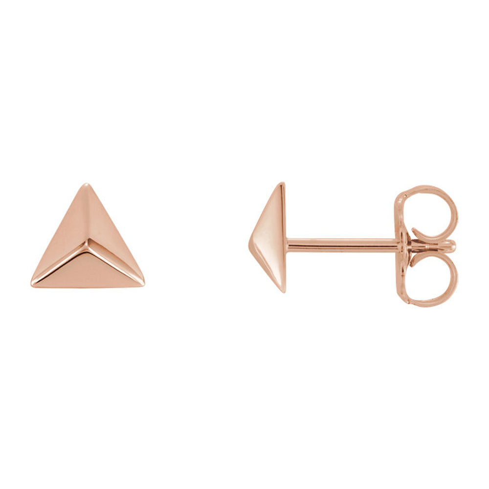 5.5mm (3/16 Inch) 14k Rose Gold Small Triangle Pyramid Post Earrings, Item E16963 by The Black Bow Jewelry Co.