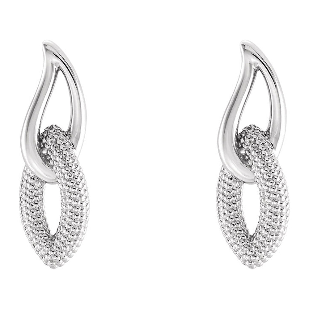 6mm x 18mm (1/4 x 11/16 Inch) 14k White Gold Beaded Drop Earrings, Item E16968 by The Black Bow Jewelry Co.