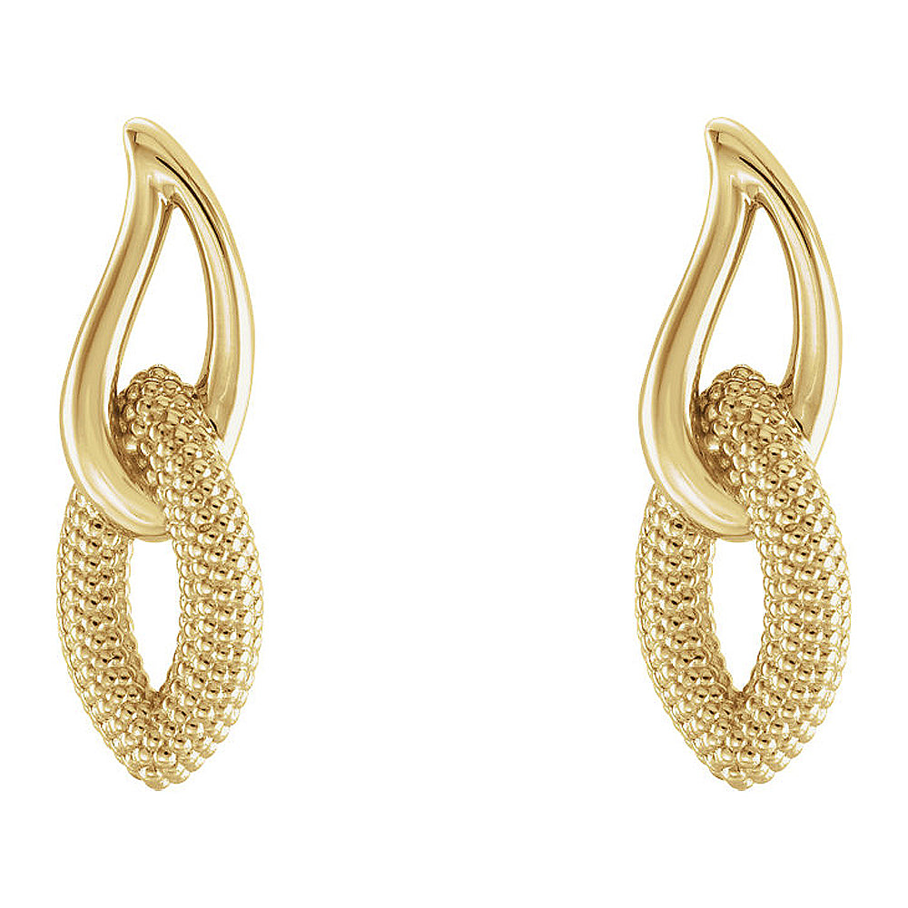 6mm x 18mm (1/4 x 11/16 Inch) 14k Yellow Gold Beaded Drop Earrings, Item E16969 by The Black Bow Jewelry Co.