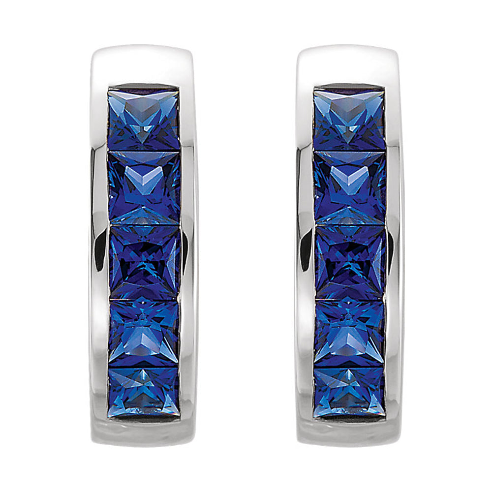 Alternate view of the 14k White Gold Created Blue Sapphire Hinged Round Hoop Earrings, 14mm by The Black Bow Jewelry Co.