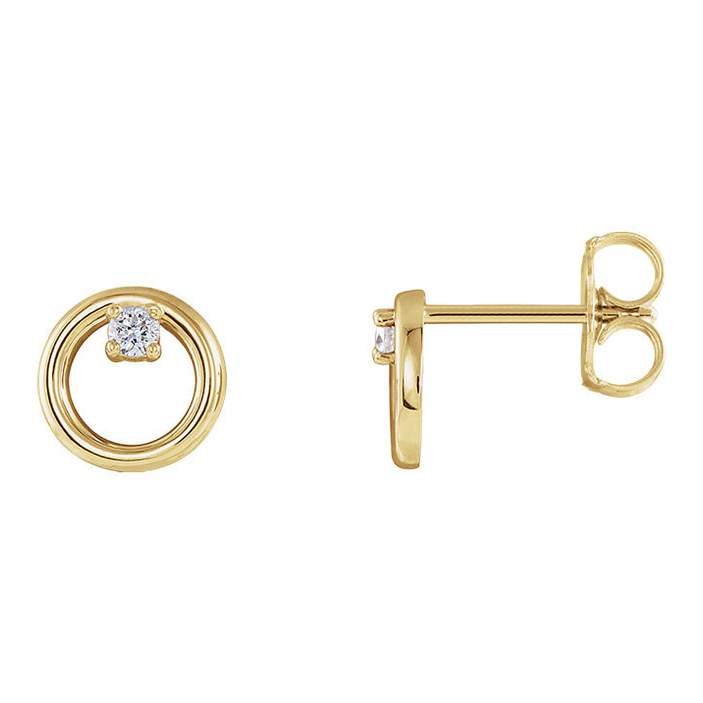 7.25mm 14k Yellow Gold .06 CTW (G-H, I1) Diamond Circle Post Earrings, Item E17018 by The Black Bow Jewelry Co.